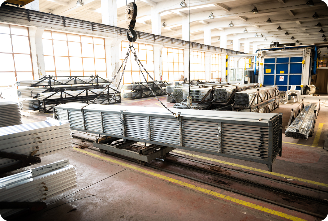 Industrial warehouse with metal beams